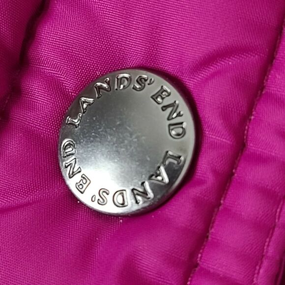Lands End Puffer Vest Down Feathers Pink Magenta Small Sleeveless Jacket Pockets - Picture 8 of 11